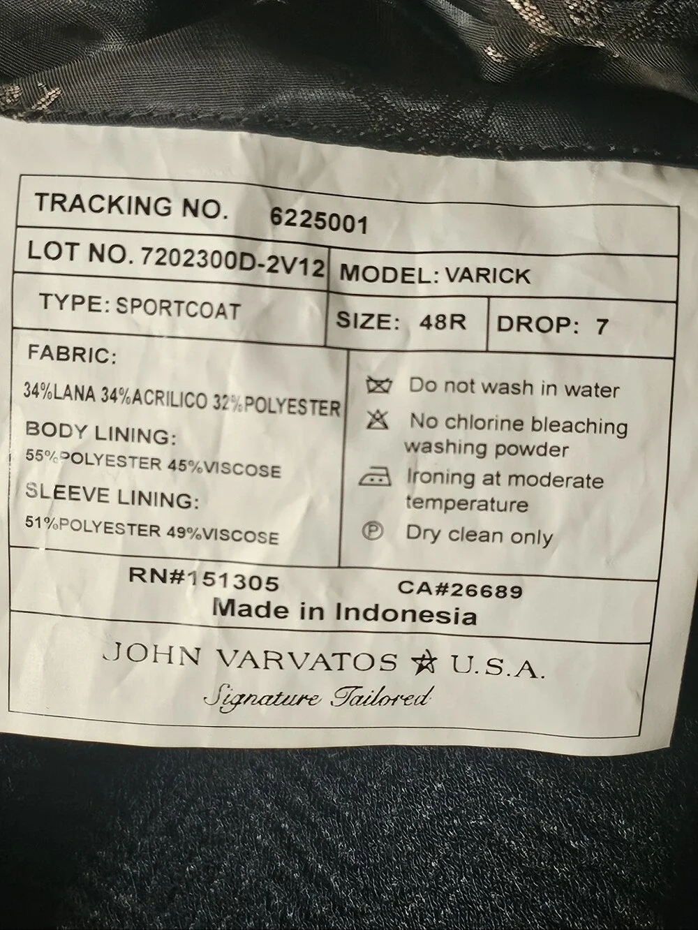 John Varvatos Varick Sport Coat Blazer Jacket Men's Size 48R Navy NWT $595